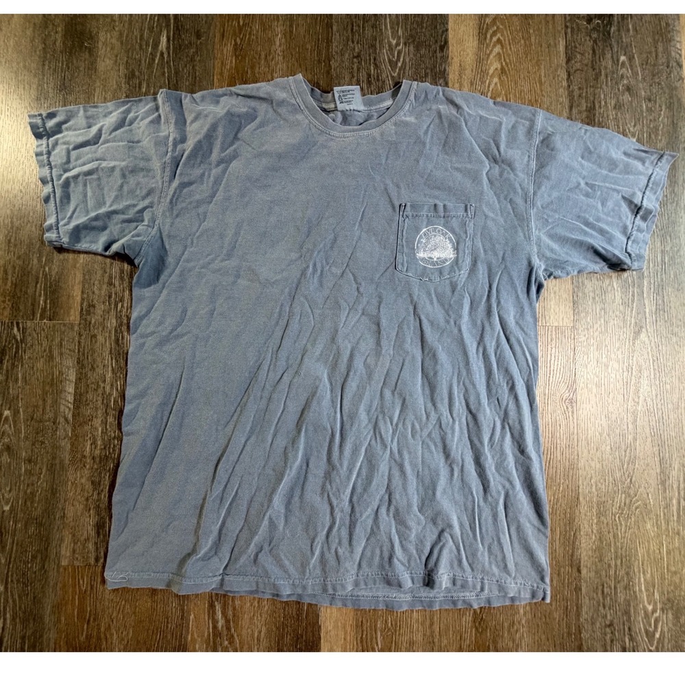 Comfort Colors Live Oak Brand T-Shirt Mens XL Blue Dog Graphic Pocket Tee
